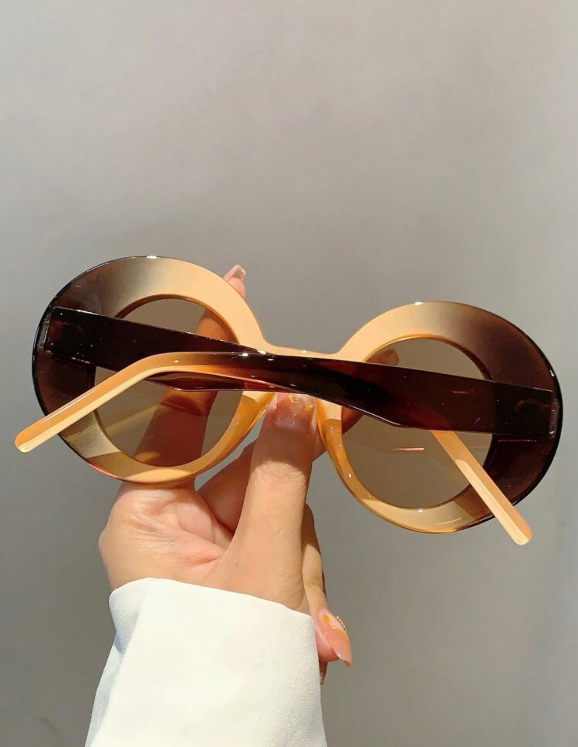 Round Frame Ombre Sunglasses - Brown