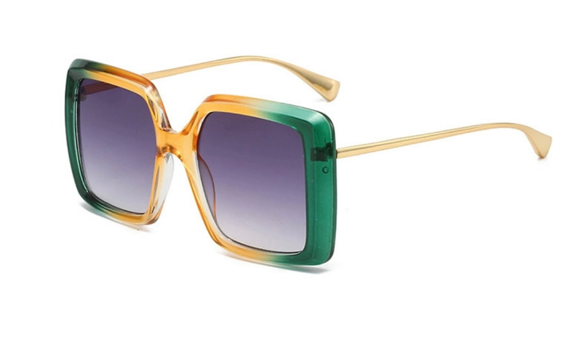 Square Full Frame Fashion Sunglasses- Green