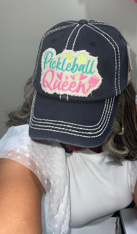 Pickleball Queen Patch Accented Baseball Cap-Black