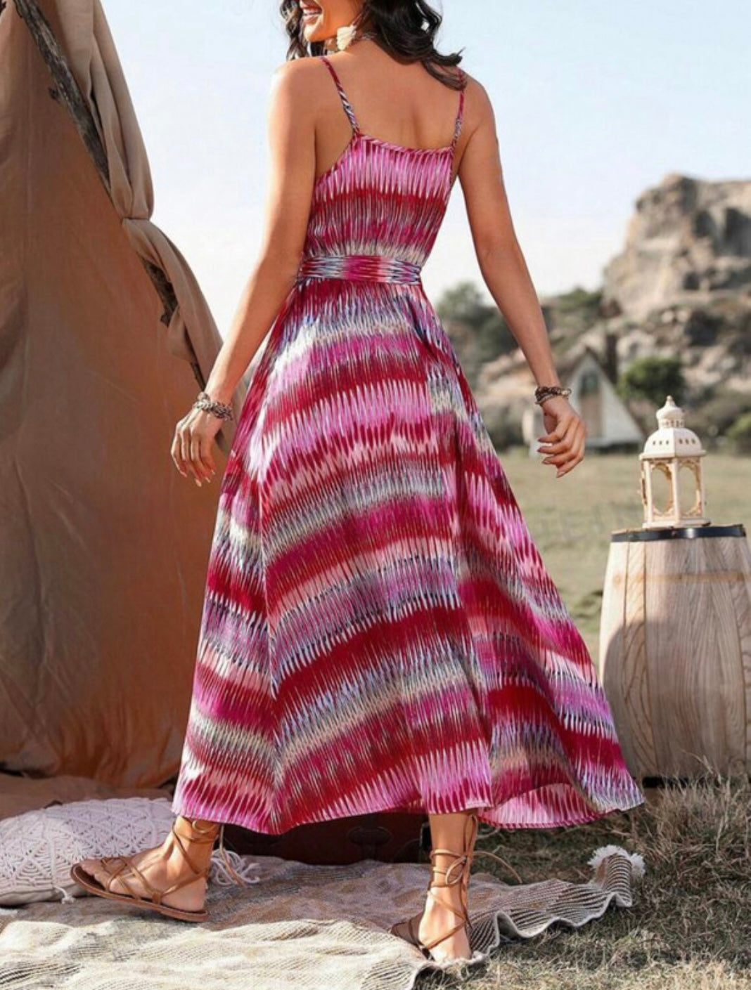 Cami V Maxi Dress - Multi Pink