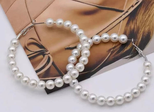 Pearl Hoop Earrings - White