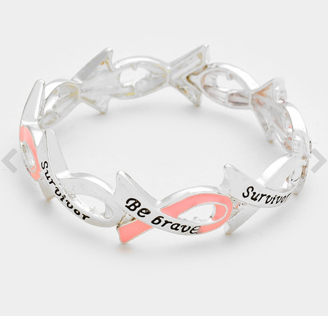 “Be Brave Survivor” Pink Ribbon Awareness Bracelet – Breast Cancer Support Jewelry