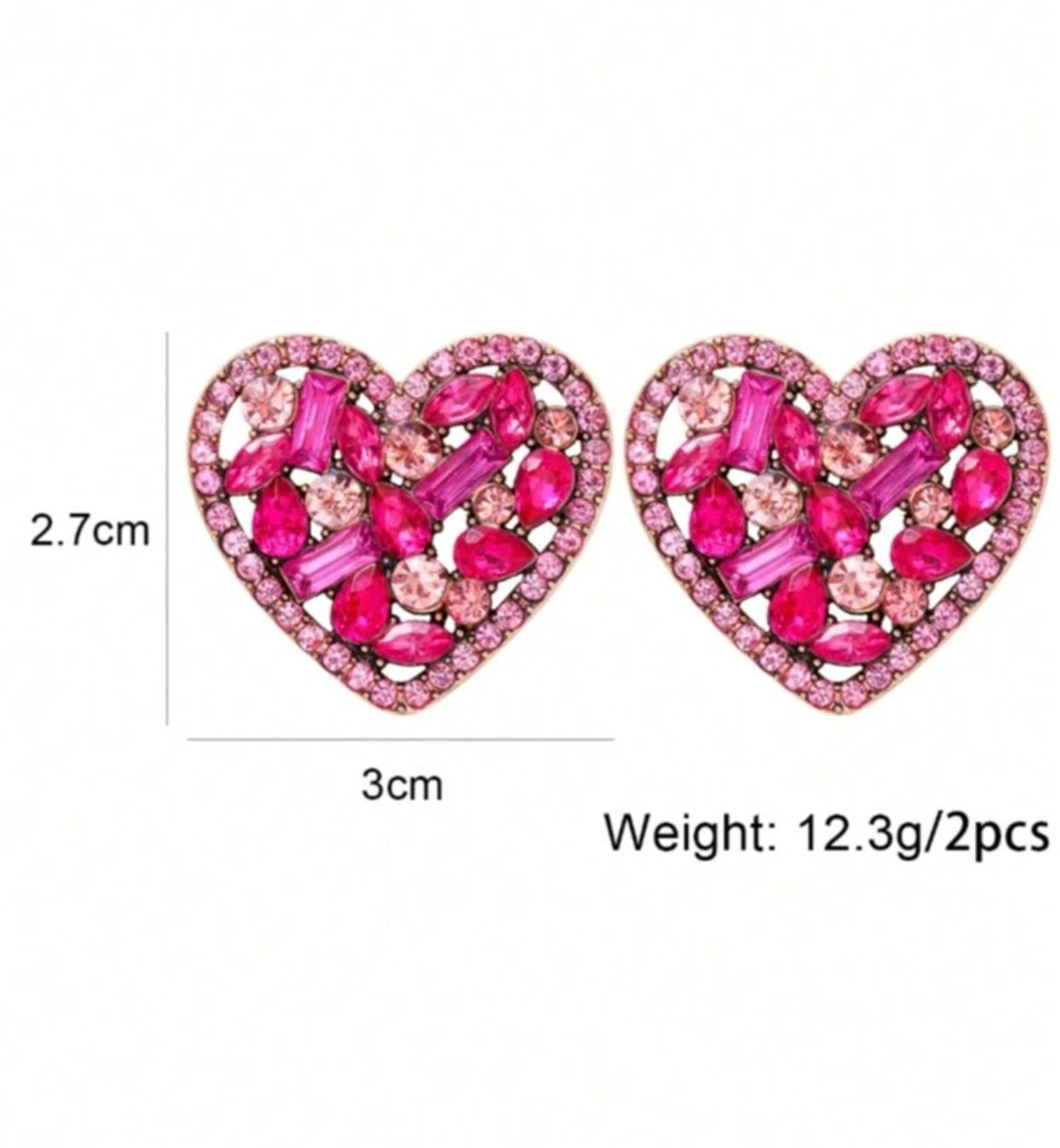 Rhinestone Heart Earring -  Pink