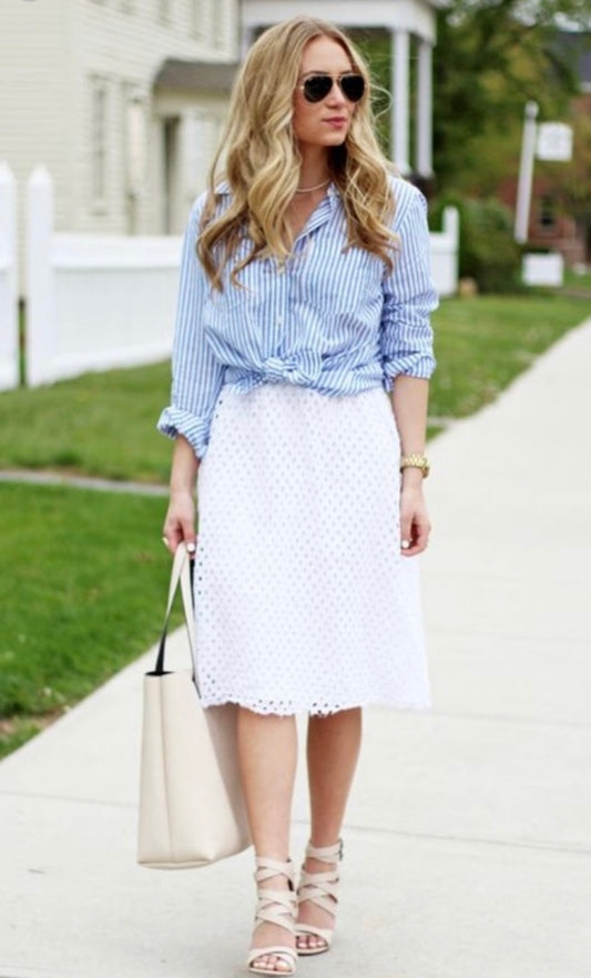 Eyelet Midi Skirt - White