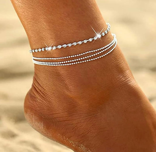 Four Layer Ankle Bracelet - Silver