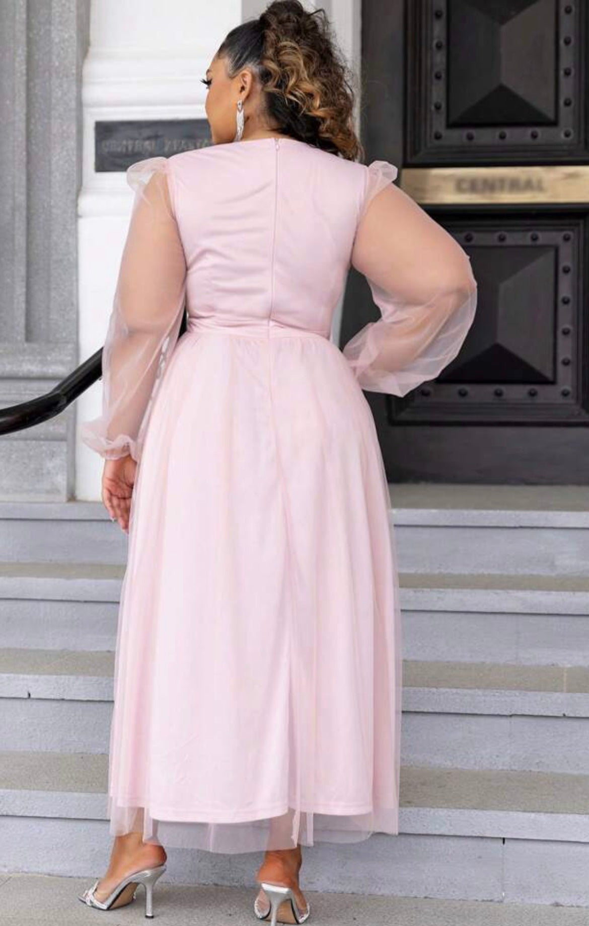 Elegant Sheer Dress- Pink
