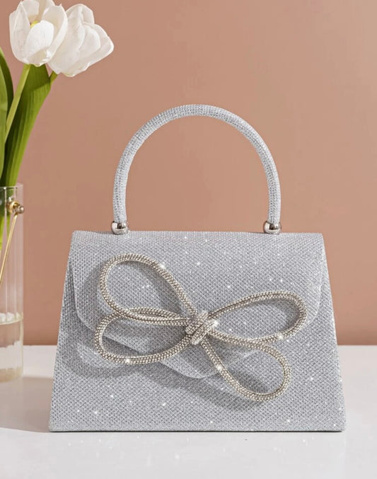 Bow Evening Bag with Handle - Silver