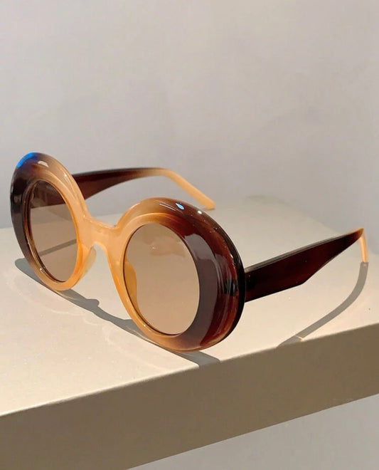 Round Frame Ombre Sunglasses - Brown