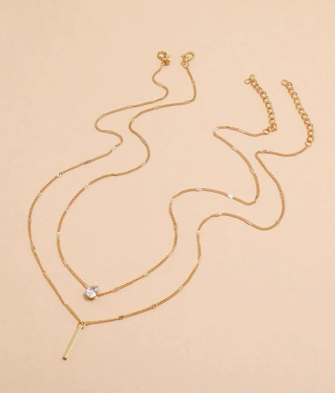 Double Pendant Necklace -Gold