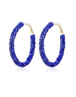 Shimmer Rhinestone Hoop Earrings- Blue