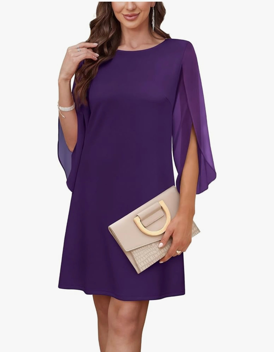 Royal Purple Chiffon Cape Sleeve Shift Dress – Elegant Cocktail and Evening Style