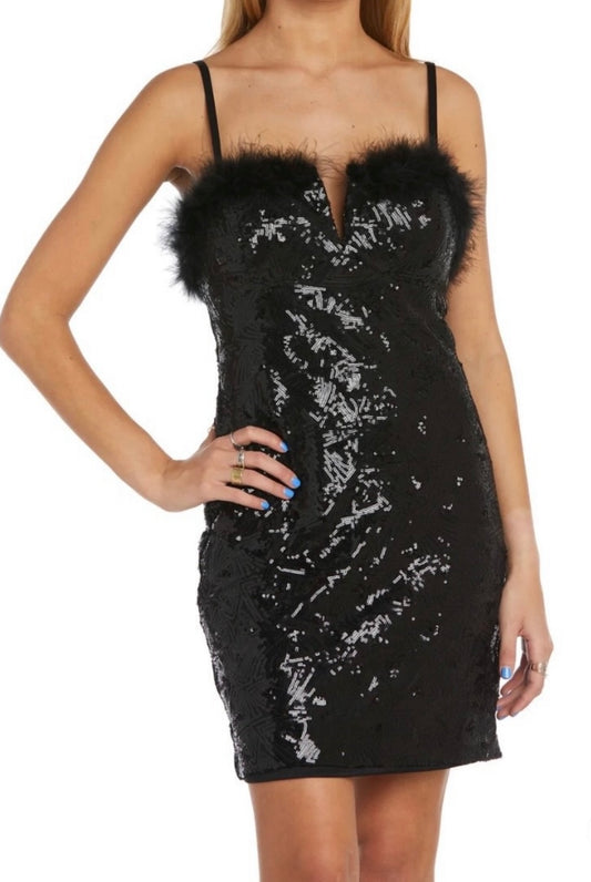 Feather Sequin Dress - Black