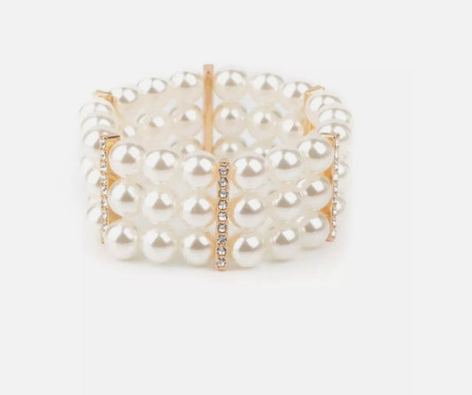 Elegant Multi-Strand Pearl Bracelet with Rhinestone Accents | Statement Pearl Jewelry