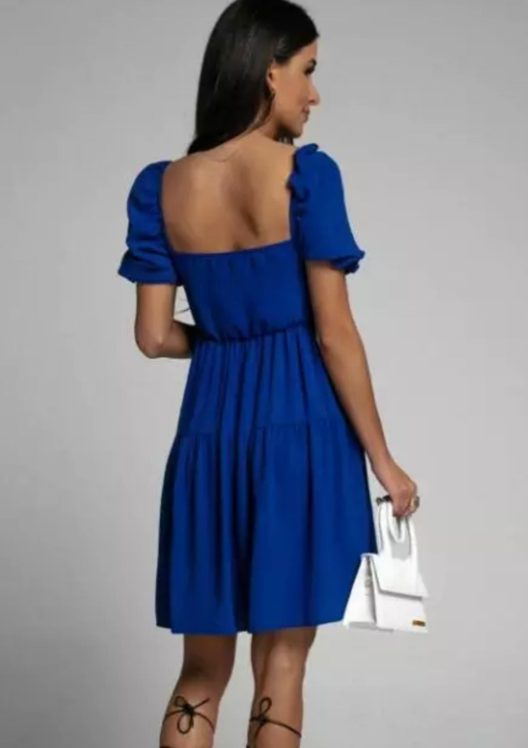 ruched keyhole sweetheart neckline and elastic waist, short sleeve this blue dress is perfect for any occasion in electric blue