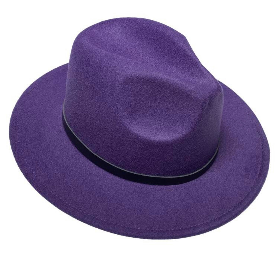 Leather Band Fedora Hat -Purple