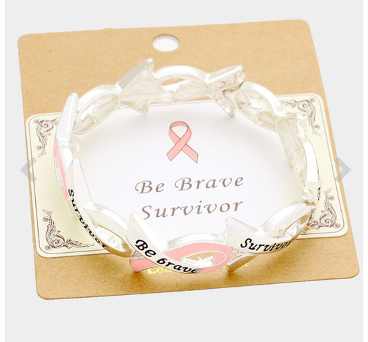 “Be Brave Survivor” Pink Ribbon Awareness Bracelet – Breast Cancer Support Jewelry
