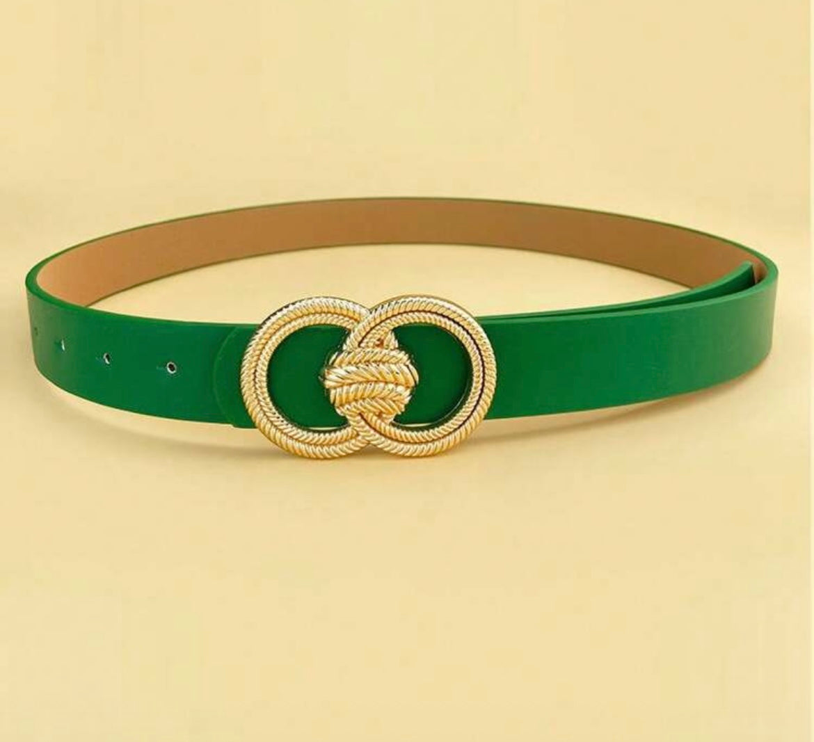 Emerald Green Belt with Gold Interlocking Circle Buckle