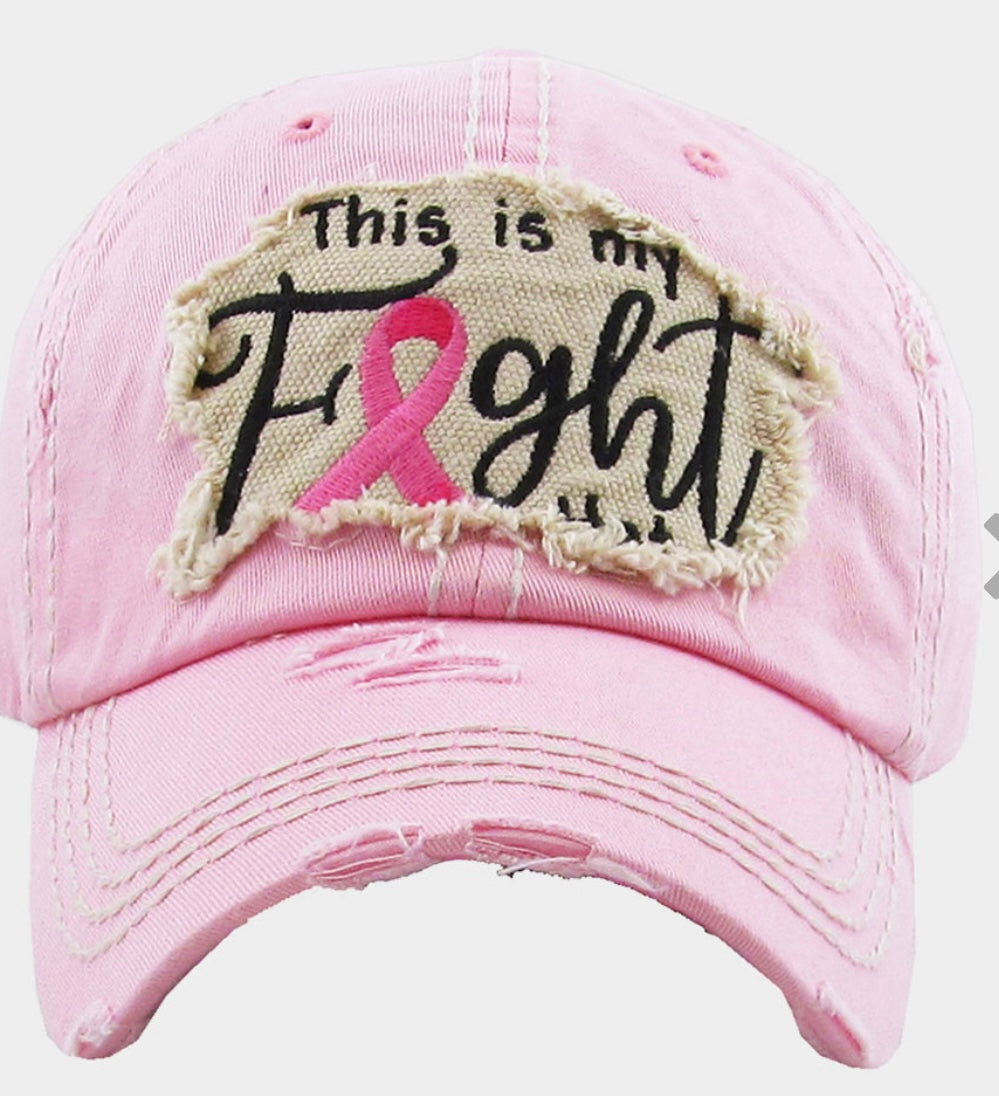 This Is My Fight Hat” Distressed Baseball Cap – Breast Cancer Awareness