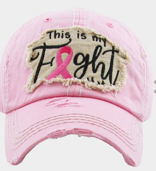 This Is My Fight Hat” Distressed Baseball Cap – Breast Cancer Awareness