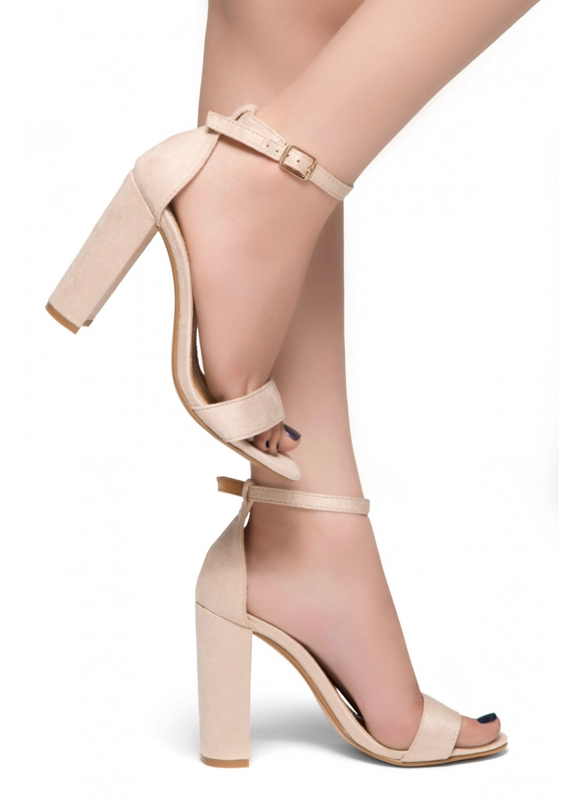 Nude Suede Block Heel Ankle Strap Sandal – Dressy Comfort Heel for Women