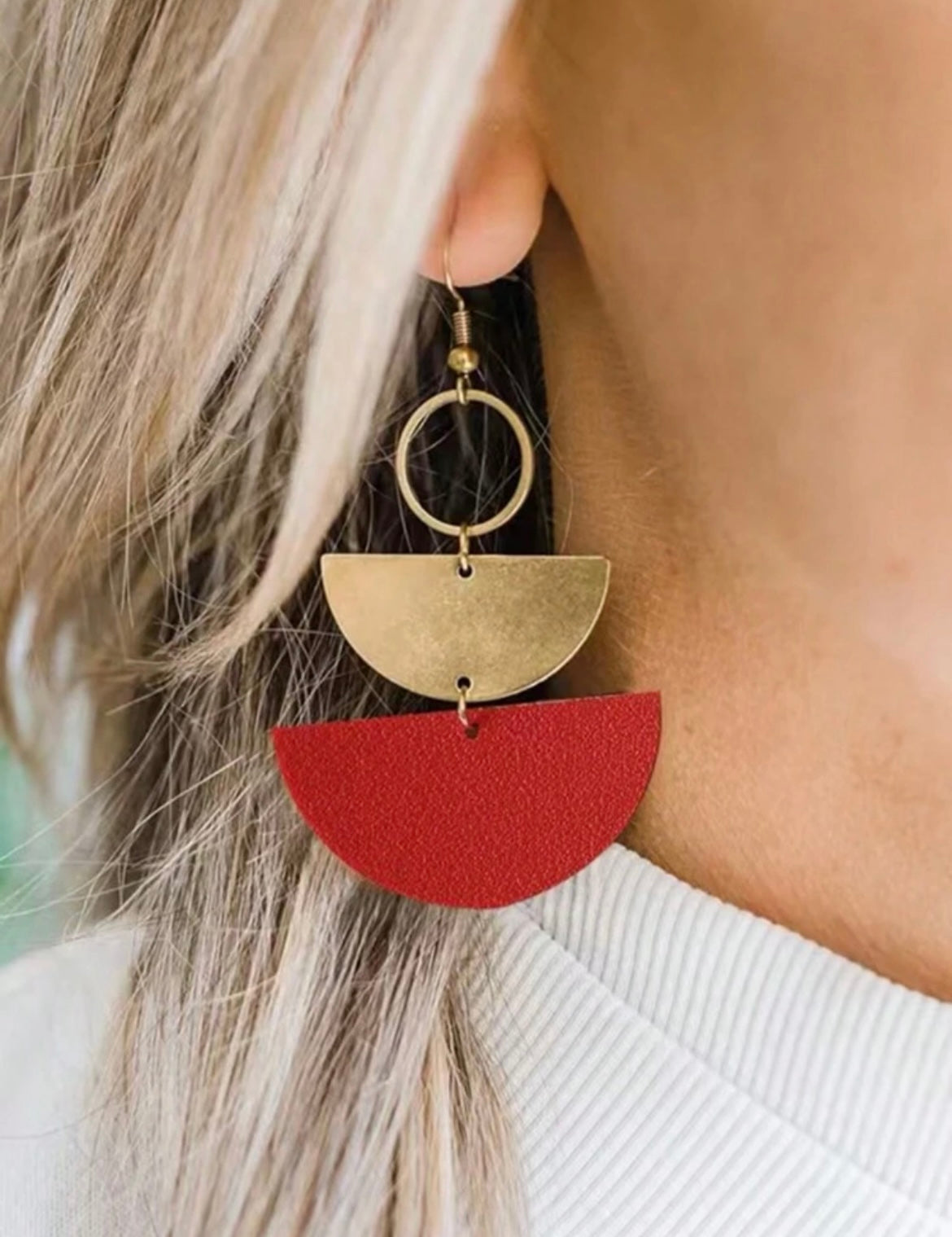 Geo Slice Earrings - Red/Gold