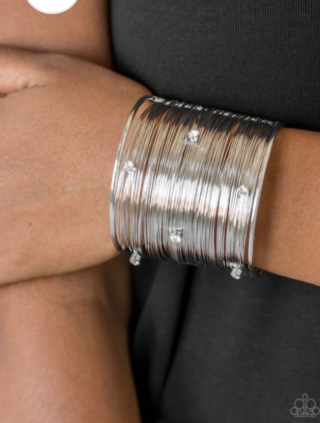 Silver Rhinestone Wide Cuff Bracelet for Women | Statement Wire Wrap Fashion Bracelet | Adjustable Glam Cuff Jewelry