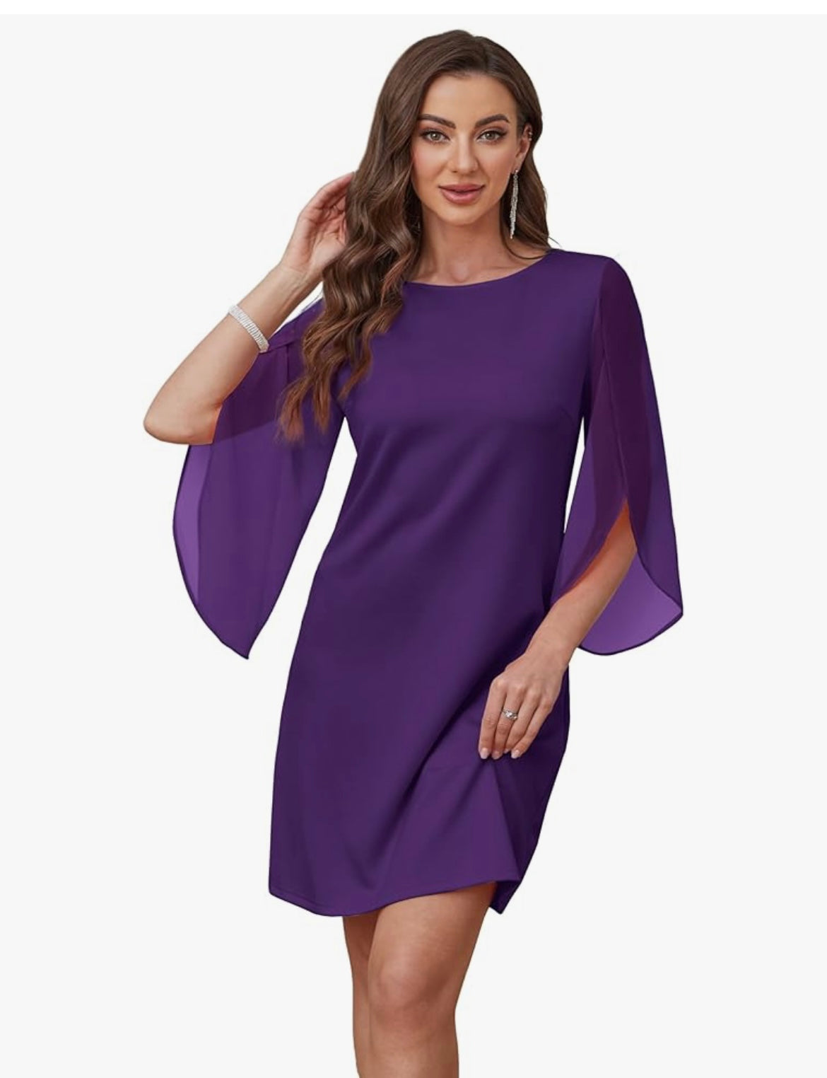 Royal Purple Chiffon Cape Sleeve Shift Dress – Elegant Cocktail and Evening Style