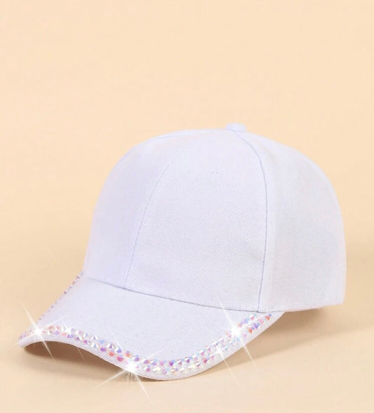 Rhinestone Baseball Cap - White