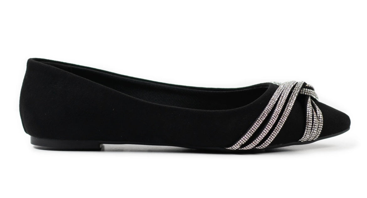 Satin Shimmer Embellish Shoes - Black
