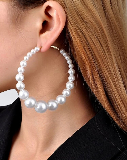 Pearl Hoop Earrings - White