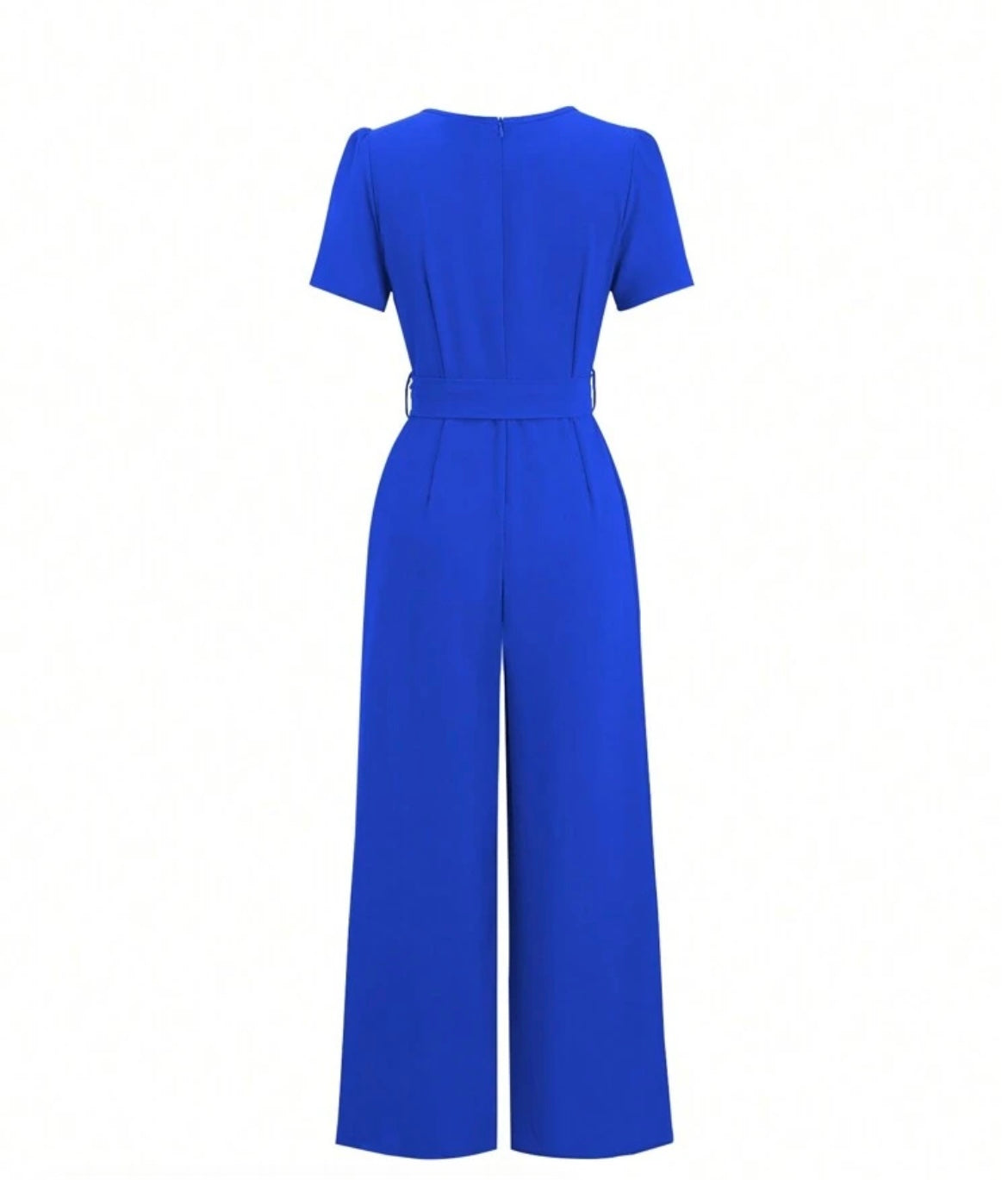 V-Neck Short Sleeve Jumpsuit - Royal Blue