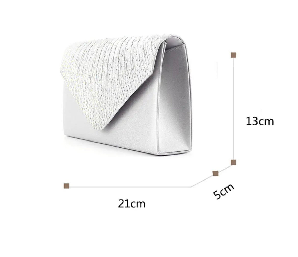 Silver Rhinestone Envelope Clutch – Elegant Evening & Formal Statement Handbag