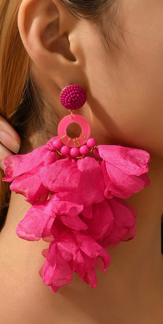 Floral Fabric Petal Earring - Pink