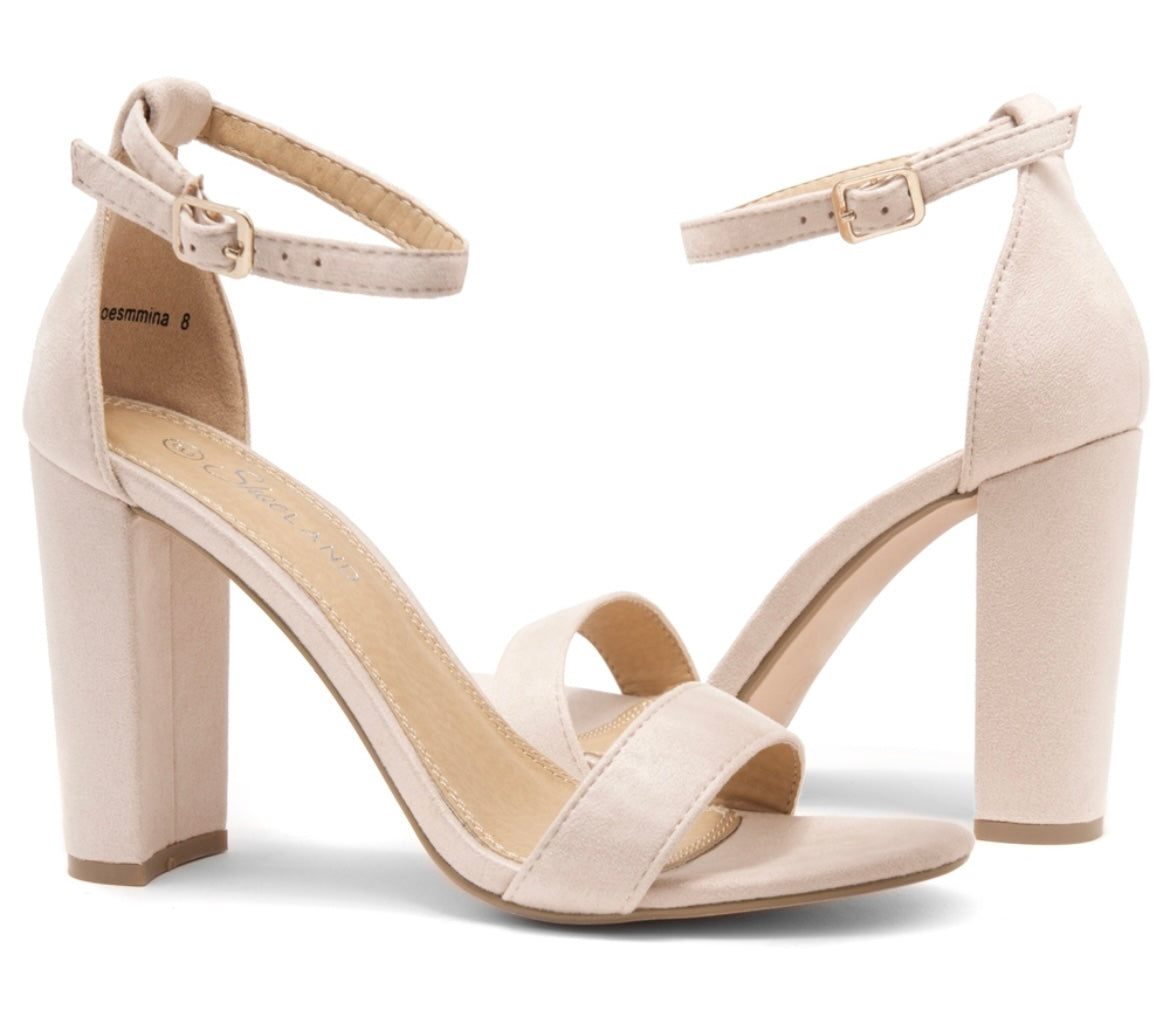 Nude Suede Block Heel Ankle Strap Sandal – Dressy Comfort Heel for Women