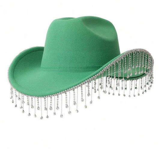 Bling Fringe Cowboy Hat- Green