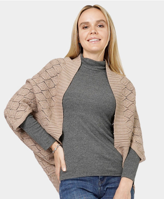Cozy Chic Open-Knit Batwing Cardigan – Taupe