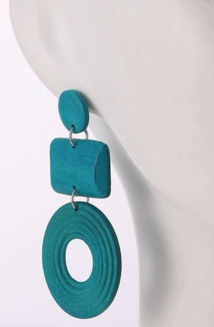 Wood Earring -Teal Blue