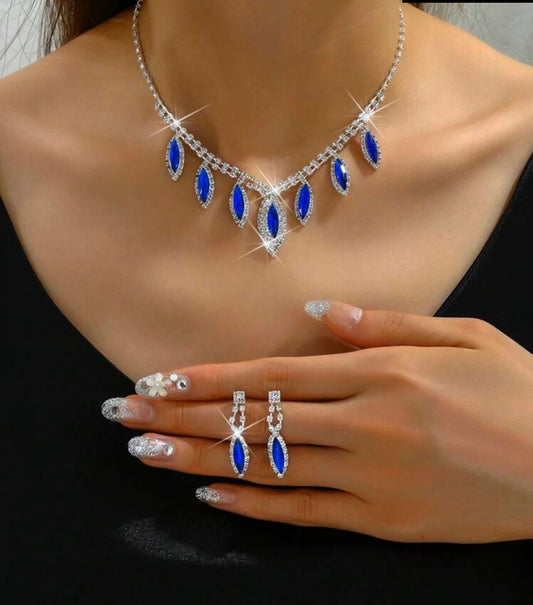 Sapphire Inspired Rhinestone Necklace Set - Blue