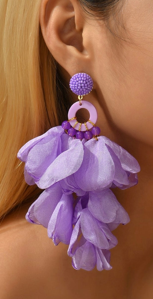 Floral Fabric Earring - Purple