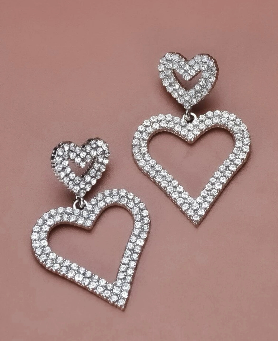 Rhinestone Double Heart Earrings
