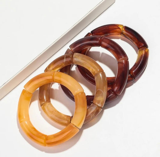 Acrylic Bangle Bracelet Stack 4 Piece Set - Amber Brown