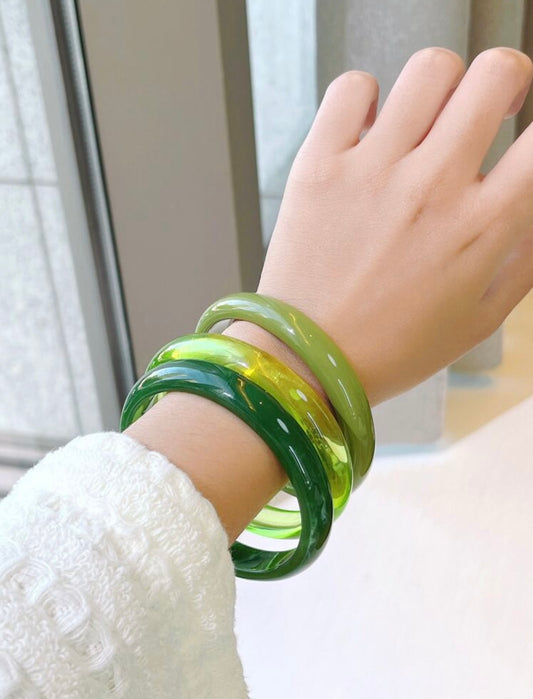 3 Green Acrylic Bangel Bracelet Set 