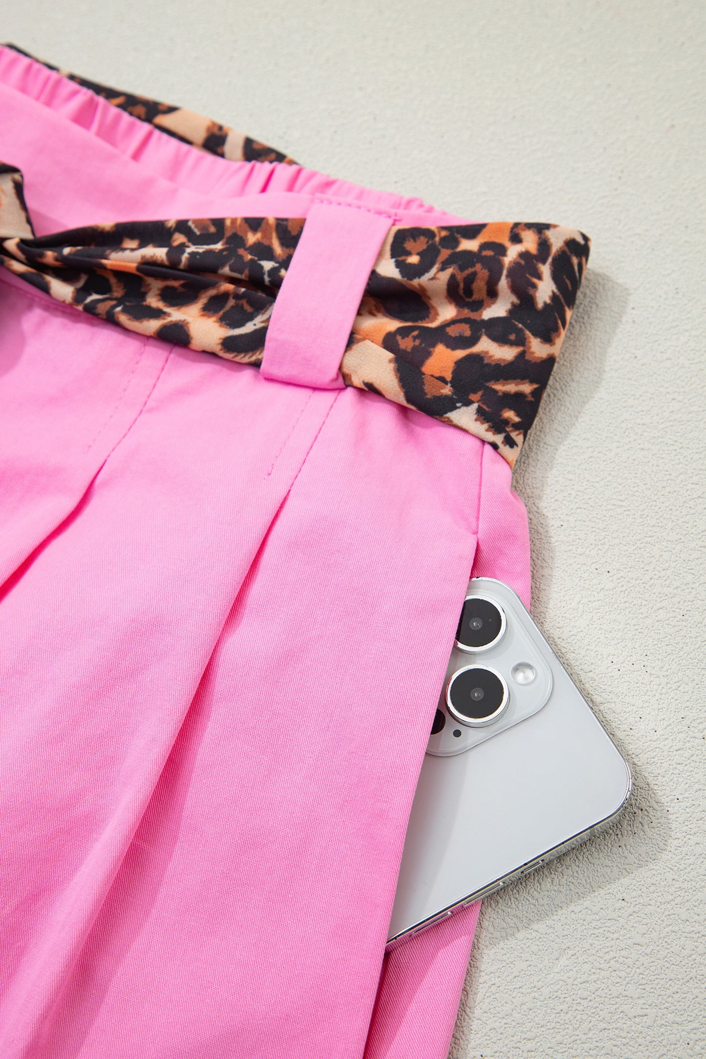 Women’s Hot Pink High Waist Shorts with Leopard Belt | Dressy Tailored Summer Shorts for Women
