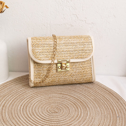 Straw Square Crossbody Handbag - White