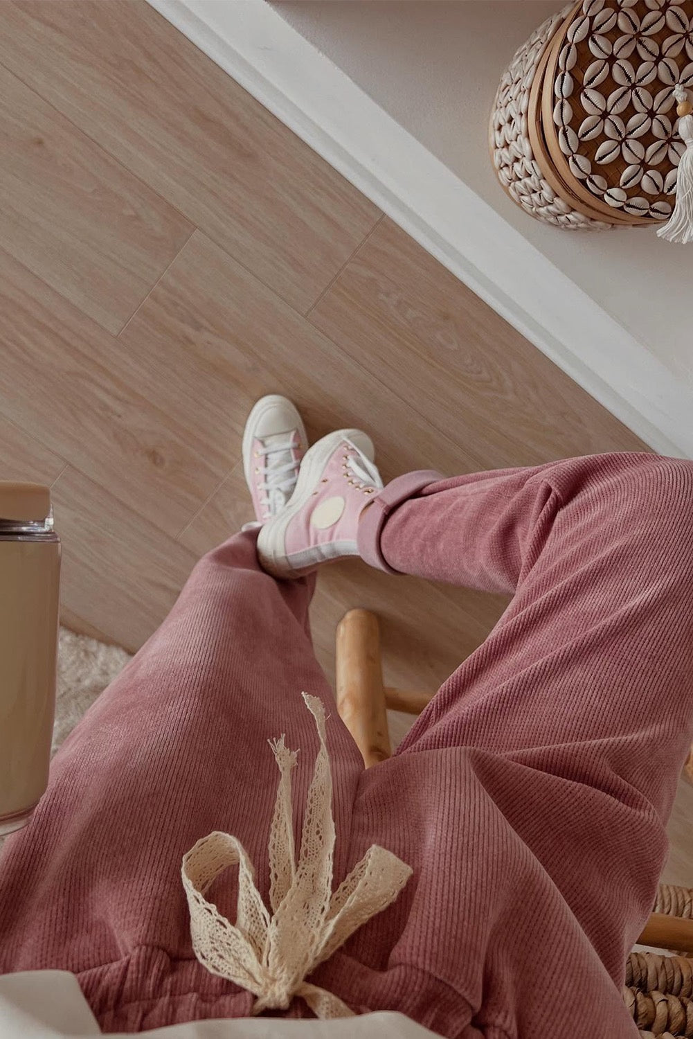 Dusty Rose Cozy Corded Two-Piece Set with Lace Detail (Pre-Order)