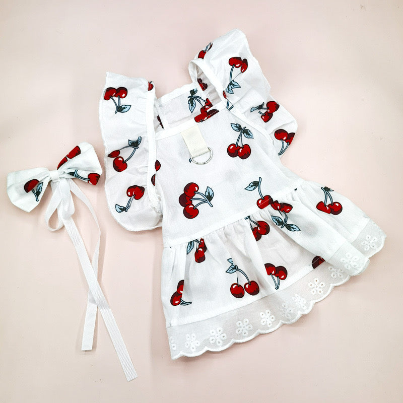 Cherry Blossom Dog Dress with Matching Bow |