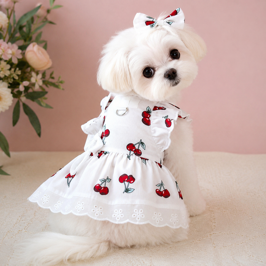 Cherry Blossom Dog Dress with Matching Bow |