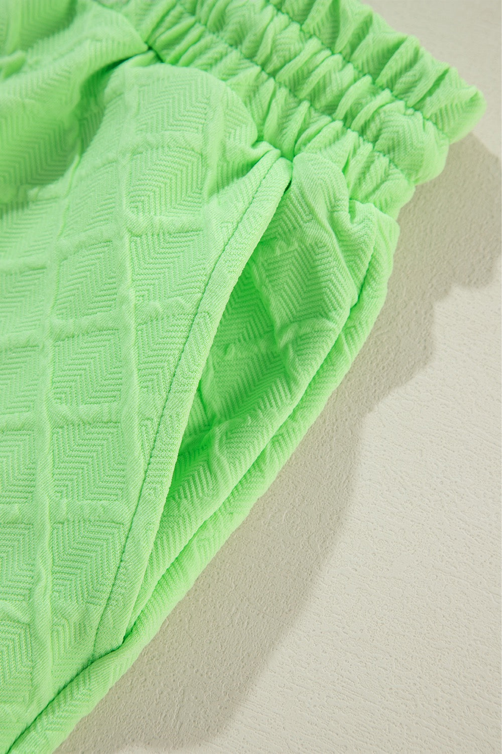 Lime Glow Textured Lounge Set | Casual Two-Piece Shorts Set