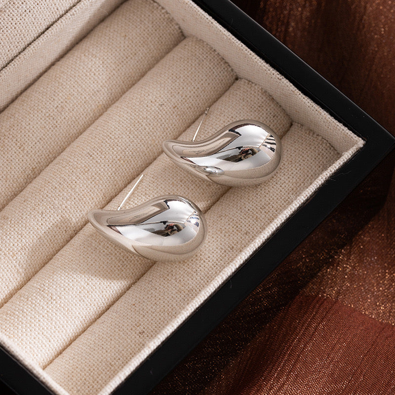 Silver Teardrop Stud Earrings | Modern Statement Silver Earrings for Women |