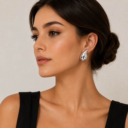 Silver Teardrop Stud Earrings | Modern Statement Silver Earrings for Women |